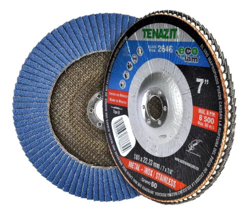 Disco Laminado Grano 60 Tenazit 7 PuLG Desbaste Abrasivo Color Azul