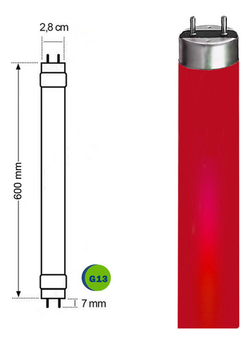 Lâmpada Tubular Fluorescente T8 G13 20w Vermelha 60cm 110v/220v