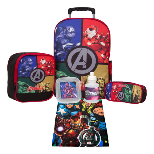 Kit Mochila Infantil Menino Rodas Avengers Itens Toys 2u
