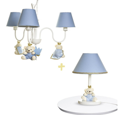 Lustre Pendente Abajur Luminária Urso Príncipe Quarto Menino