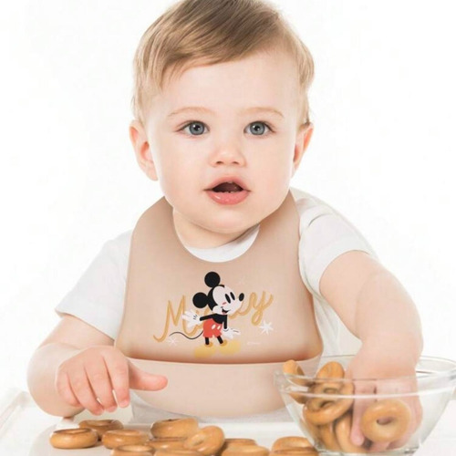 Babero Silicona Impermeable Regulable Minnie Mickey Disney Mickey Marrón Claro Unico