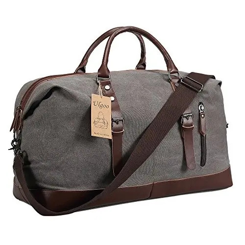 Bolso Para Viaje Grande De Lona Y Cuero Para Fines De Semana | Envío gratis