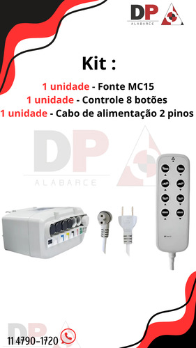 1pç Kit Fonte, Cabo 2p E Controle 8 Botões Cama Hospitalar
