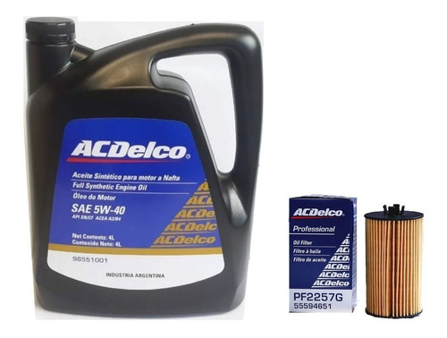 Filtro Aceite Chevrolet Tracker + Aceite Acdelco 5w40 100%