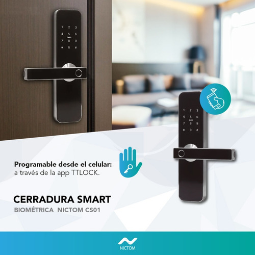 Imagen 2 de 5 de Cerradura Digital Biométrica Smart Nictom Cs01 Wifi Ah