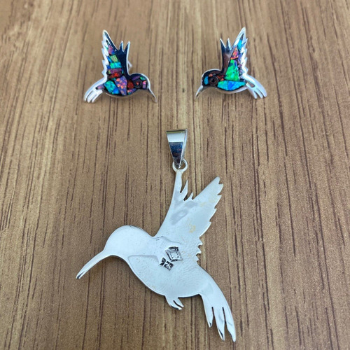Imagen 5 de 10 de Dije Y Aretes Colibrí Ópalo Plata 925 Mujer Agálea Joyería