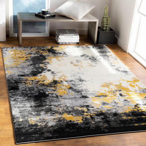 Cantrell - Alfombra Moderna Color Amarillo Mostaza Y Gris, 2