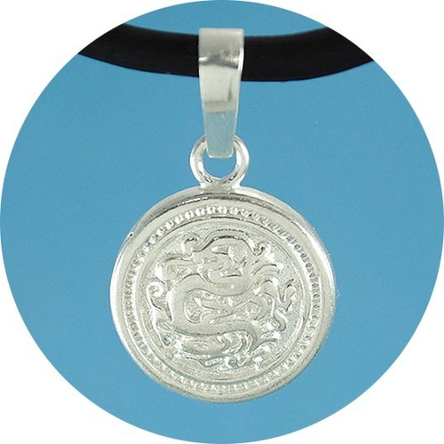 Imagen 1 de 3 de Dije Moneda Dragón Plata Ley .925 Incluye Collar Caucho