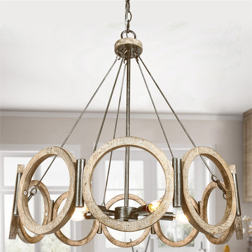 Huoku Candelabro Rustico Circulo Madera Altura Ajustable Luz