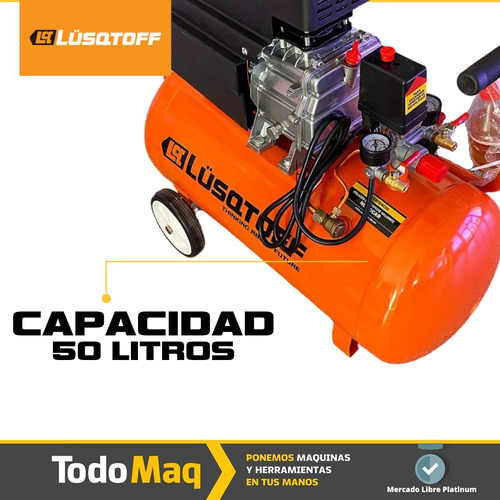 Imagen 3 de 9 de Compresor De Aire Eléctrico Portátil 2.5hp 50l Accesorios
