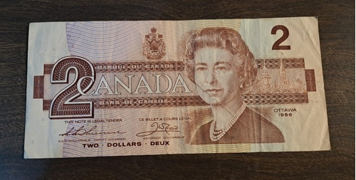 Canadá Billete 2 Dólares 1986. Usado !!!!