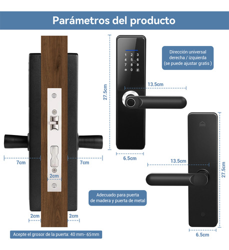 Chapa Cerradura Inteligente Electrónica Tuya Wifi 5 Maneras Negro Derecha/izquierda