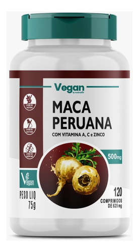 Maca Peruana Pura Original 500mg 120 Comp. Vegano Nutralin