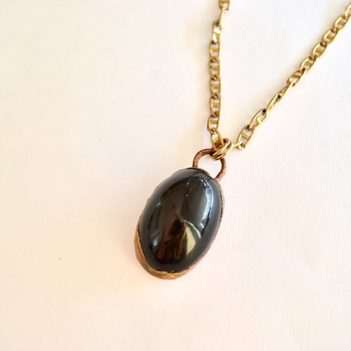 Imagen 5 de 5 de Collar Dije Espejo De Obsidiana Negra, Cadena Bronce, Cod1