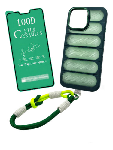 Funda Para Iphone 15 Pro Max Con Correa + Mica + Envio Gb07 Verde Musgo