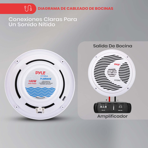 Pyle - Altavoces Para Vehículos Marinos De 8 Pulgadas, Doble Sistema De Altavoces De Componentes De Coche Impermeable De 180 W, 4 Ohmios, Cono De Pp Con Carcasa De Goma, Imán De 20 Onzas, Bobina De