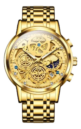 Relógio Masculino Importado Dourado Olevs Aço Luxo Social