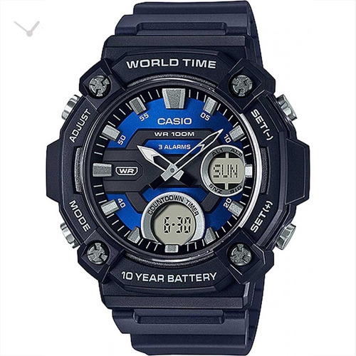 Reloj Casio AEQ-120W-2AVDF para hombre estándar para hombre, color de fondo azul/negro, AEQ-120W-2AVDF
