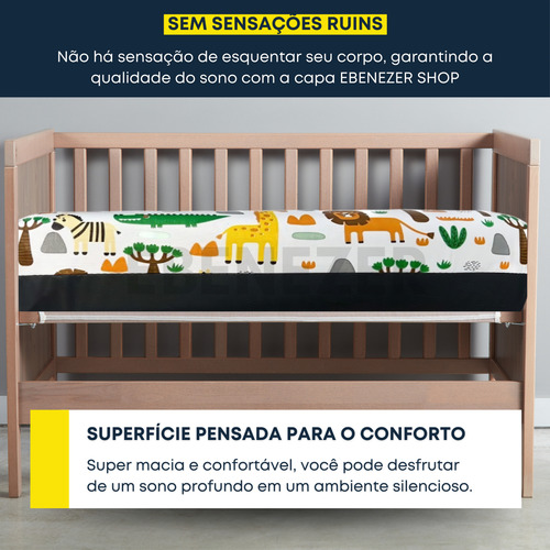 Protetor Capa Antixixi Colchão Berço Mini Cama Silencioso Impermeável Safari