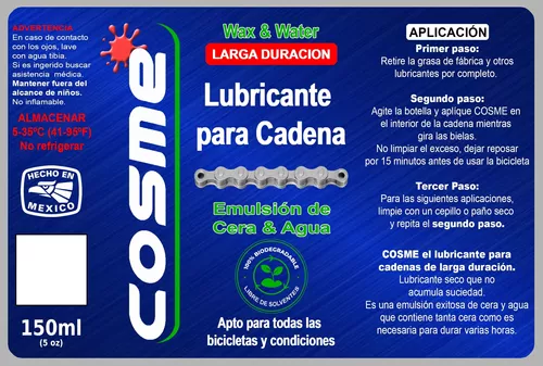 Lubricante Bicicleta Cadena Aceite Ceramico Cera Seco Cosme