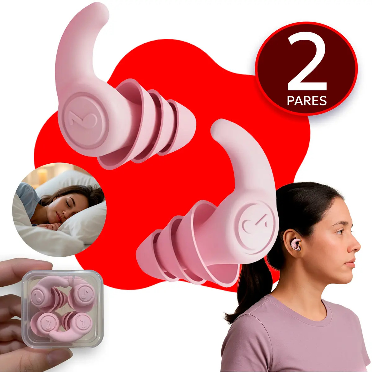 Kit 2 Protetor Auricular Tampões De Ouvidos Anel Triplo Protetor Auricular Rosa Gurumania®