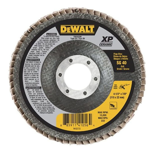 Disco De Aleta De Ceramica Dewalt Dwa8280 40g T29 Xp 412 X