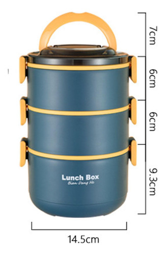 Bento, Contenedor De Comida, Apilable, Azul 3 Capas