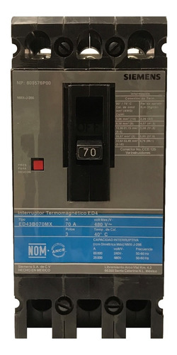 Interruptor Termomagnetico 70a Ed63b070mx Siemens