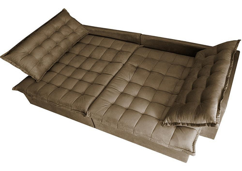 Sofá Retrátil Reclinável E Cama 2,35m Cama Inbox Flex. Suede Cor Castor Desenho Do Tecido Liso