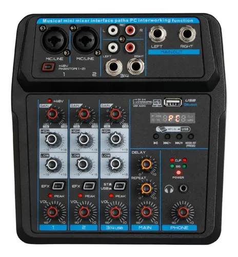 Mezclador De Audio Depusheng HT4 - 4 Canales, Bluetooth, USB - Para DJ, Karaoke Y Grabación