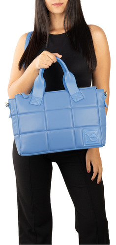 Bolsa Tote Cloe Para Mujer Diseño Acolchado Con Parche Color Azul