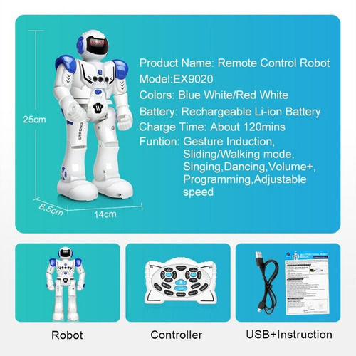 Imagen 3 de 9 de Androide Robot Control Rc Usb Juguete Camina Musica Baila