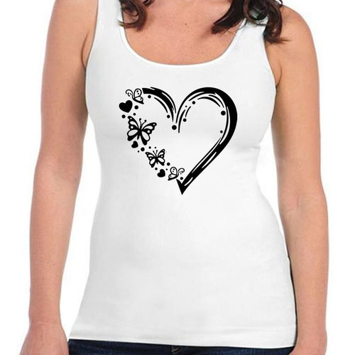 Musculosa Corazon Mariposa Vector Negro Art