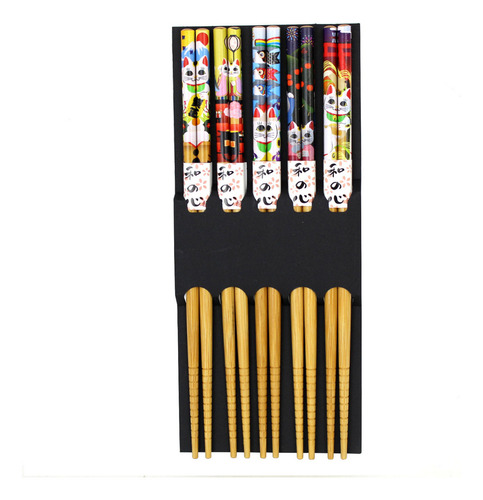 Kit Hashi Madeira Palitinho Japonês Maneko Neko Sorte 5 Par
