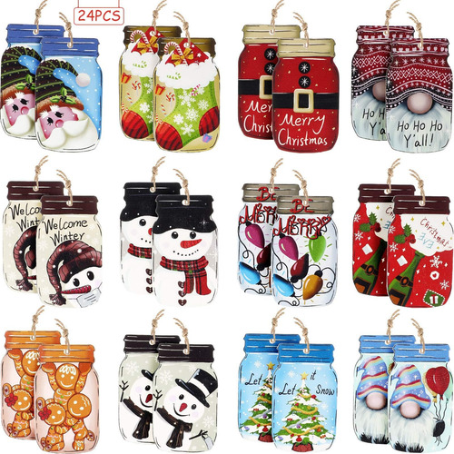 Jetec 24 Pcs Adornos De Árbol De Navidad De Madera Masón Jar