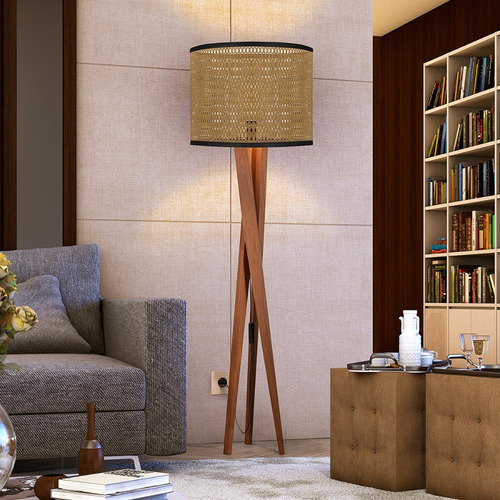 Luminária De Chão Paris Com Cúpula Tela Teca Marrom 158cm