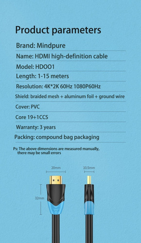 Imagen 8 de 9 de Cable 1.5 Metros Hdmi A Hdmi Reforzado Full Hd 4k