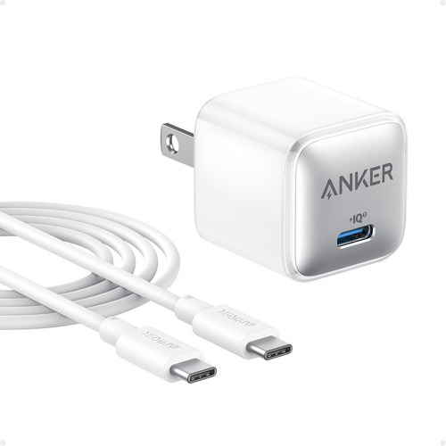 Anker Cargador 511 (nano Pro) 20w Piq 3.0 Usb-c, Fuente De Alimentación Ártico Blanco, Cable C-c 6ft