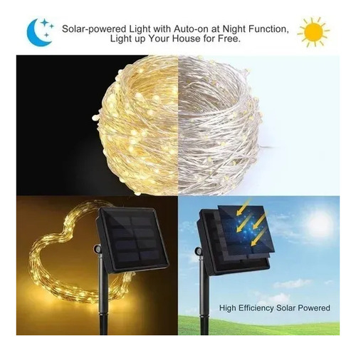 Imagen 5 de 10 de Guirnalda Solar De 600 Luces Led Cálidas Y Cálidas, 60 Metro