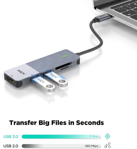 Imagen 2 de 7 de Hub Usb-c - 2 Port Usb 3.0 - Hdmi 4k 30hz Lector Sd/microsd
