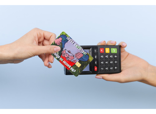 Sticker Tarjeta Banco Meme Oblígame Prro Acabado Holográfico