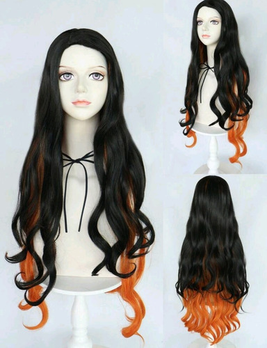 Peluca De Nezuko Kamado Semi Natural - Cosplay Demon Slayer