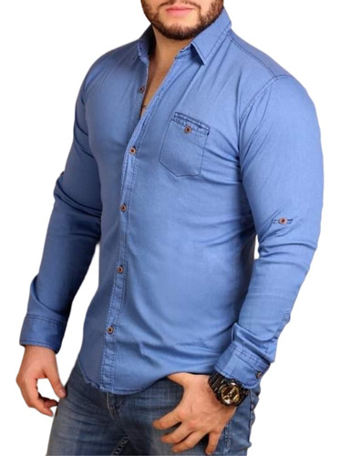 Camisas De Jeans Manga Larga Cuello Camisero Para Hombres 