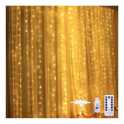comprar 3 Cortinas Serie Luces 300 Led Decorativas Usb 8 Modos 3x3m