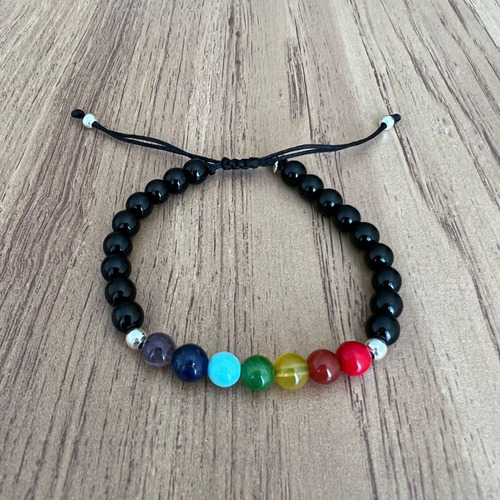 Imagen 3 de 10 de Pulsera 7 Chakras Con Onix Y Plata 925 Agalea Hombre Mujer