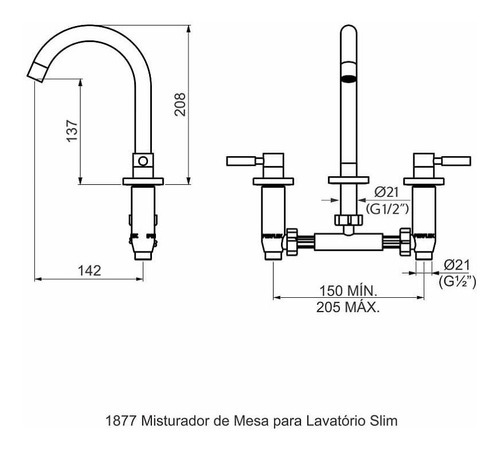 Misturador Para Lavatório Perflex De Mesa Slim 1877 C36 Acabamento Brilhante Cor Prateado