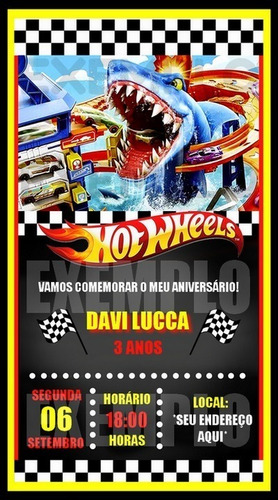 Convite Digital De Aniversário - Hotwheels Pista Do Tubarão