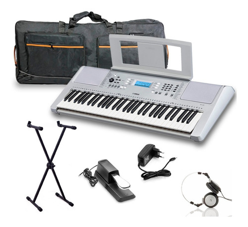 Kit Teclado Arranjador Ypt370 Prata Yamaha Tecla Sensitiva