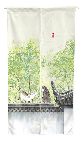 Cortina De Puerta Noren Japonesa De Gato Con Árbol, Cortina 