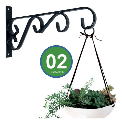 Suporte Mão Francesa Rústico Plantas Mf25cm Preto Kit C/ 02 Forma Irregular